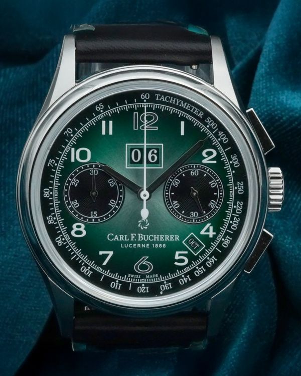 No Reserve - 2024 Carl F. Bucherer Heritage BiCompax Annual Hometown "Bern" L. E. 41MM Green Dial Leather Strap (00.10803.08.92.93)