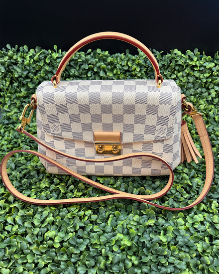 Louis Vuitton Accessories Croisette Damier Azur Satchel 9.5 × 6.7 × 3.7IN Textile Gold-Toned Hardware Leather Strap (Croisette Damier Azur Satchel)