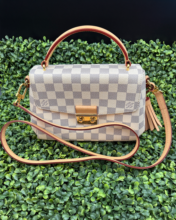 Louis Vuitton Accessories Croisette Damier Azur Satchel 9.5 × 6.7 × 3.7IN Textile Gold-Toned Hardware Leather Strap (Croisette Damier Azur Satchel)