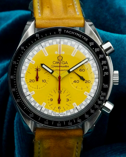 No Reserve - Omega Speedmaster Reduced "Michael Schumacher" 39MM Yellow Dial Leather Strap (3510.12.00)