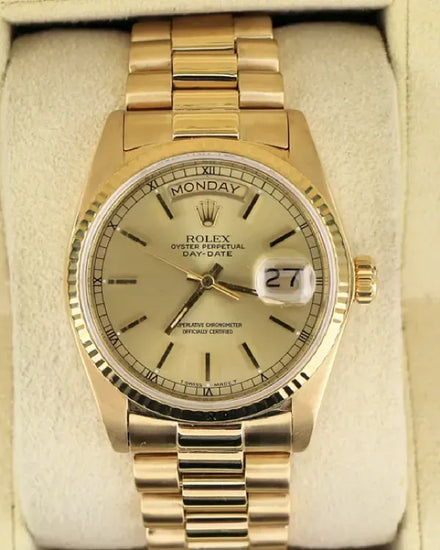 1988 (R Serial) Rolex Day-Date 36MM Champagne Dial Yellow Gold President Bracelet (18038)