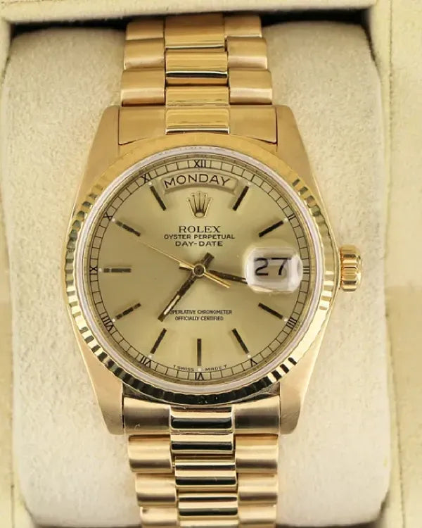 1988 (R Serial) Rolex Day-Date 36MM Champagne Dial Yellow Gold President Bracelet (18038)