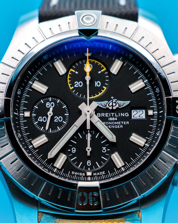 Breitling Avenger Chronograph 45MM Black Dial Leather Strap (A13317)