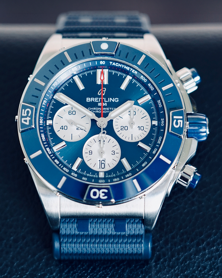2021 Breitling Super Chronomat B01 44MM Blue Dial Rubber Strap (AB0136)