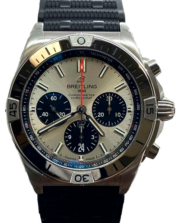 Breitling Chronomat B01 "Blackeye" 42MM Silver Dial Rubber Strap (AB0134)