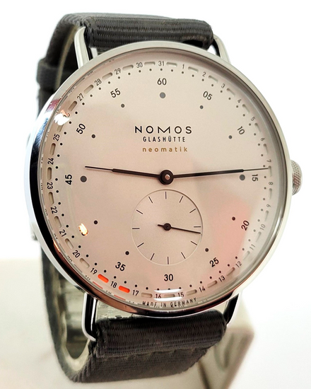 2014 NOMOS Glashutte Metro Neomatik Update 41MM Silver Dial Textile Strap (1165)