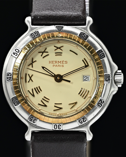 No Reserve - Hermès Captain Nemo 27MM Quartz Ivory Dial Aftermarket Leather Strap (8543)