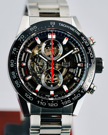 No Reserve - 2019 Tag Heuer Carrera 43MM Skeleton Dial Steel Bracelet (CAR2A1W.BA0703)