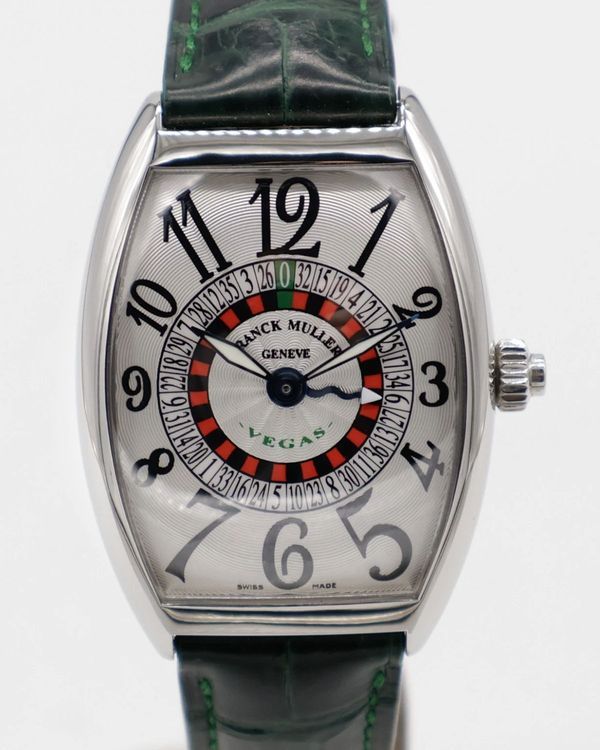 Franck Muller Cintrée Curvex "Vegas" 34MM Silver Dial Leather Strap (6850)