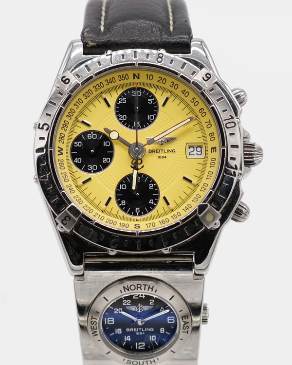Breitling Chronomat Longitude GMT + UTC 40.5MM Yellow Dial Leather Strap (A20048)
