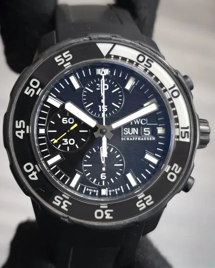 No Reserve - IWC Schaffhausen Aquatimer Chronograph "Galapagos Islands" 44MM Aftermarket Black Dial Rubber Strap (IW376705)