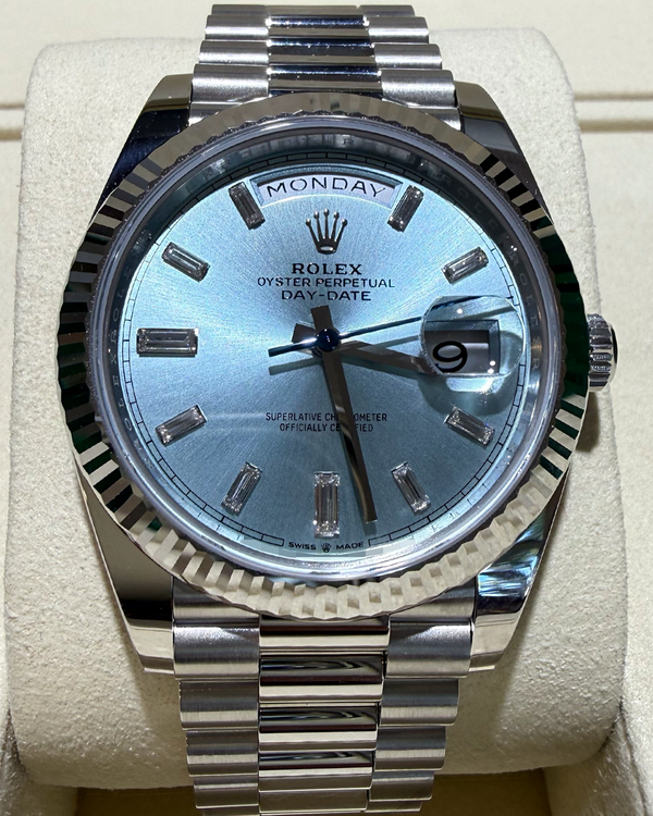 2026 Rolex Day-Date 40MM Ice Blue Dial Platinum President Bracelet (228236)