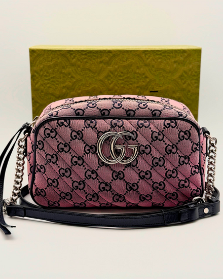 Gucci GG Marmont Small Camera Bag 9.4 x 5.9IN Canvas Steel Hardware Leather Strap (N/A)