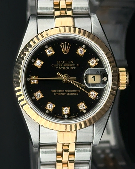 1996 Rolex Lady-Datejust 26MM Aftermarket Black Dial Two-Tone Jubilee Bracelet (69173)