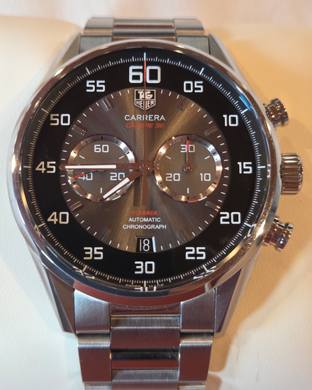 2019 Tag Heuer Carrera Flyback Calibre 36 43MM Grey Dial Steel Bracelet (CAR2B10.BA0799)