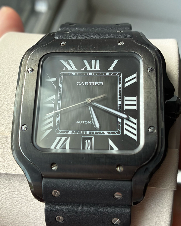 2024 Cartier Santos De Cartier 39.8MM Black Dial Rubber Strap (WSSA0039)