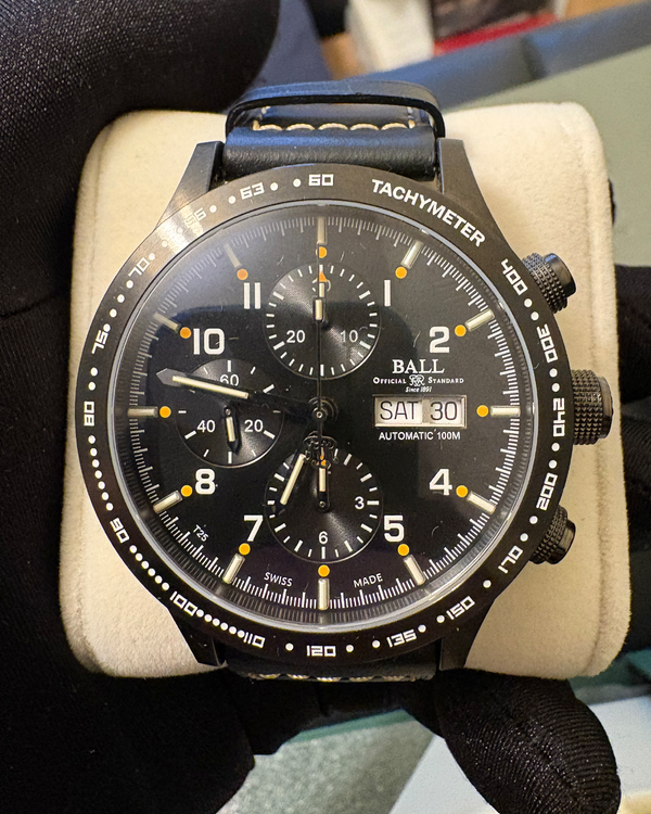 2026 Ball Fireman Storm Chaser Chronograph L. E. 43MM Black Dial Leather Strap (CM2192C-L6J-BK)