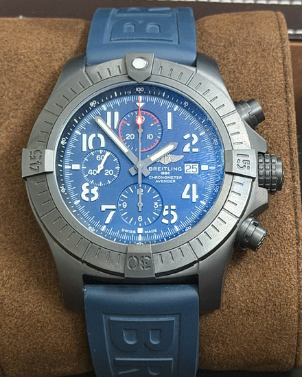 Breitling Super Avenger Chronograph "Night Mission" 48MM Blue Dial Rubber Strap (V13375)