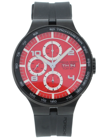 2026 Porsche Design Flat Six 44MM Red Dial Rubber Strap (P.636043741254)