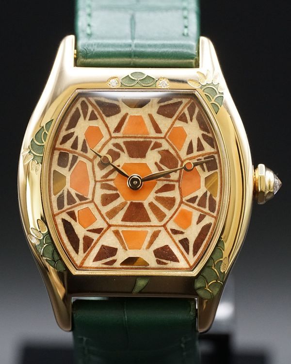 Rare Cartier Tortue XL L.E. 34MM Wood Marquetry Dial Leather Strap (2909)