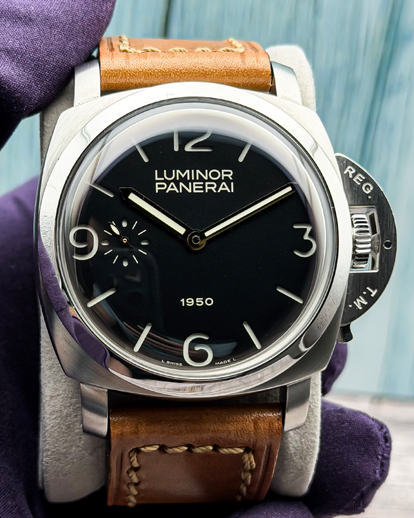 2003 Panerai Luminor 1950 "Fiddy" L.E. 47MM Black Dial Aftermarket Leather Strap (PAM00127)