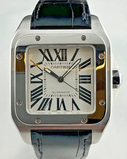 Cartier Santos De Cartier 100 38MM White Dial Leather Strap (W20073X8)