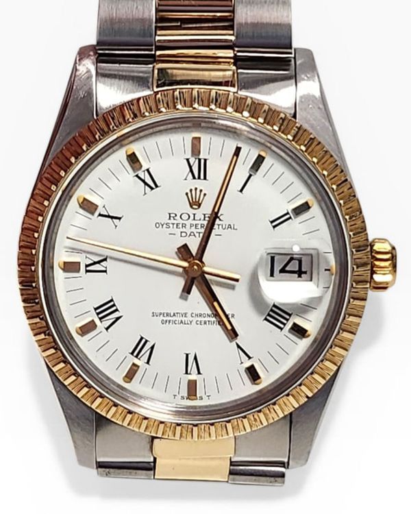 Rolex Oyster Perpetual Date 34MM White Dial Two-Tone Oyster Bracelet (15053)