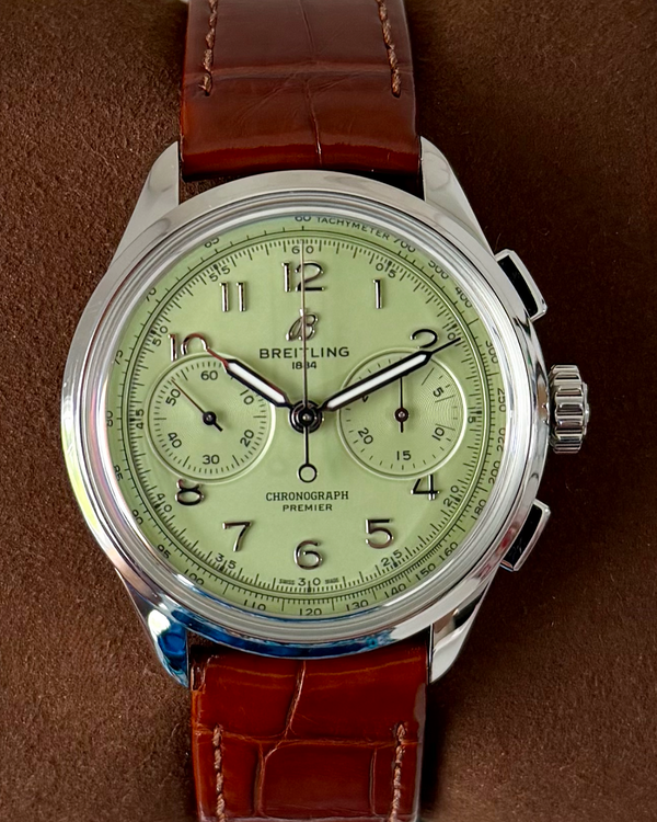 2021 Breitling Premier B09 Chronograph 40MM Pistachio Dial Leather Strap (AB0930D31L1P1)