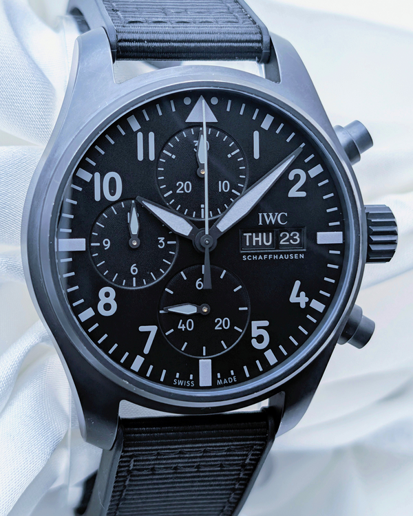 2025 IWC Schaffhausen Pilot "Top Gun Ceratanium" Chronograph 41MM Black Dial Textile Strap (IW388106)