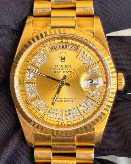 1991 (X Serial) Rolex Day-Date 36MM Champagne "Myriad" Dial Yellow Gold President Bracelet (18238)