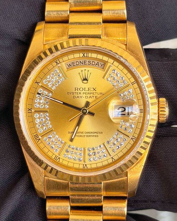 1991 (X Serial) Rolex Day-Date 36MM Champagne "Myriad" Dial Yellow Gold President Bracelet (18238)