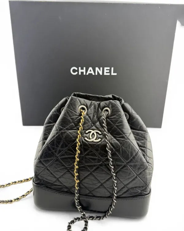 Chanel Accessories Quilted Small Gabrielle Backpack 8.5 x 9 x 4IN Leather Multi-Tone Hardware Chain Strap (A94485)