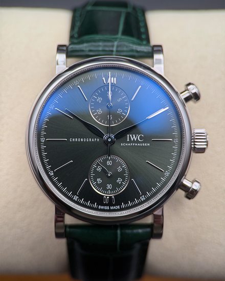 No Reserve - 2024 IWC Schaffhausen Portofino Chronograph 39MM Green Dial Leather Strap (IW391405)