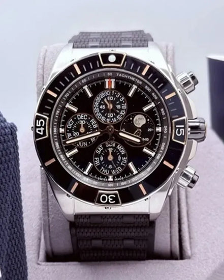 Breitling Super Chronomat  Four Year Calendar 44MM Black Dial Rubber Strap (I19320)