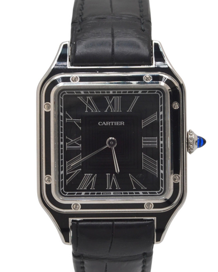 Cartier Santos Dumont 43.5MM Black Dial Leather Strap (WSSA0046)