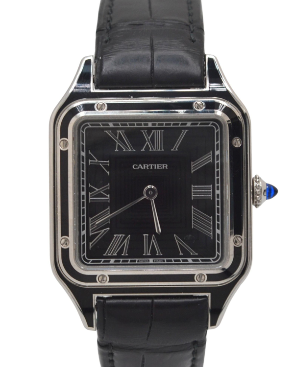 Cartier Santos Dumont 43.5MM Black Dial Leather Strap (WSSA0046)