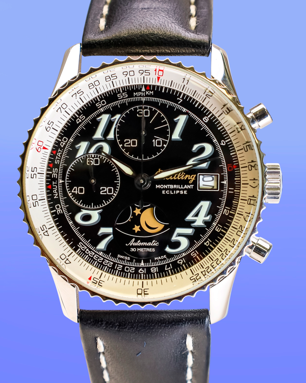 Breitling Montbrillant Eclipse Chronograph 41MM Black Dial Leather Strap (A43030)