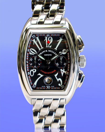 Franck Muller Conquistador Chronograph 34MM Black Dial Steel Bracelet (8002)