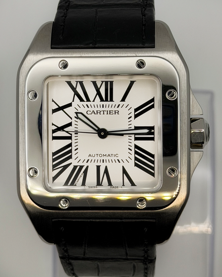 2011 Cartier Santos 100 38MM White Dial Leather Strap (W20073X8)
