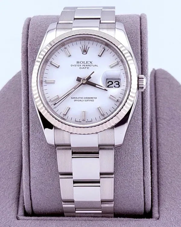 2008 (M Serial) Rolex Oyster Perpetual Date 34MM White Dial Oyster Bracelet (115234)