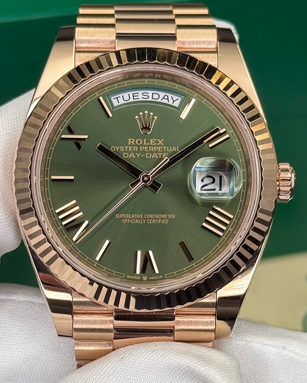 2024 Rolex Day-Date 40MM Green Dial Rose Gold President Bracelet (228235)