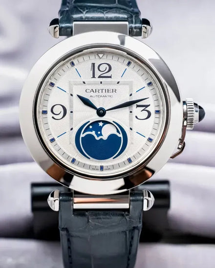 2025 Cartier Pasha De Cartier Moonphase 41MM Silver Dial Leather Strap (WSPA0030)