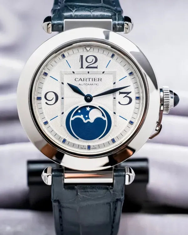 2025 Cartier Pasha De Cartier Moonphase 41MM Silver Dial Leather Strap (WSPA0030)