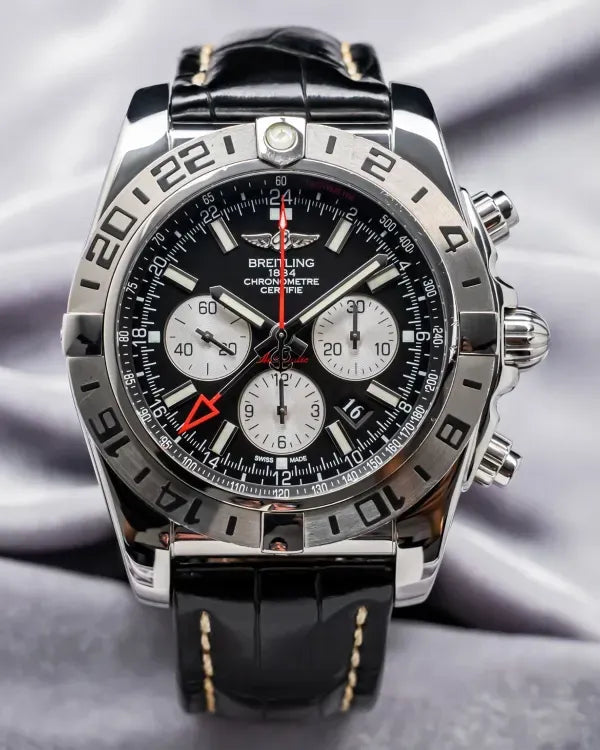 2015 Breitling Chronomat GMT 47MM Black Dial Leather Strap (AB0412) (AB0413)
