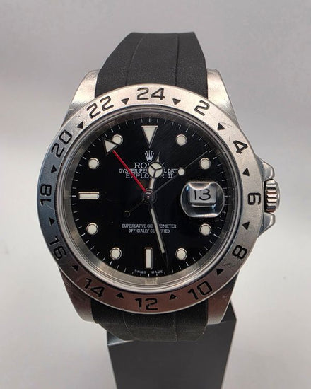 2000 Rolex Explorer II 40MM Black Dial Aftermarket Rubber Strap (16570)