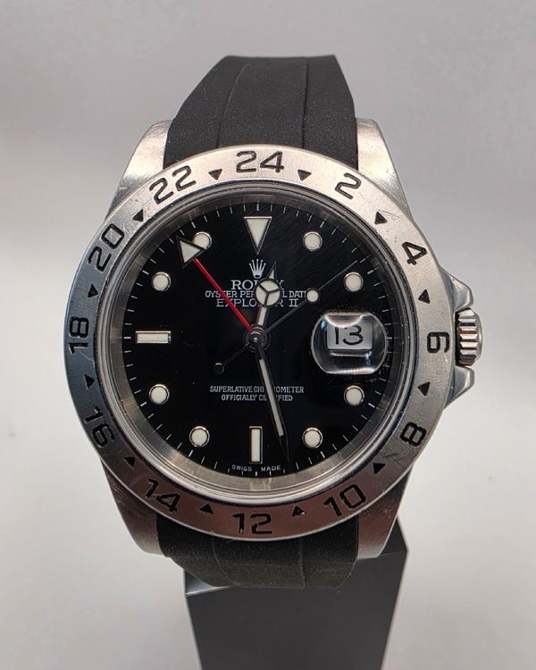2000 Rolex Explorer II 40MM Black Dial Aftermarket Rubber Strap (16570)