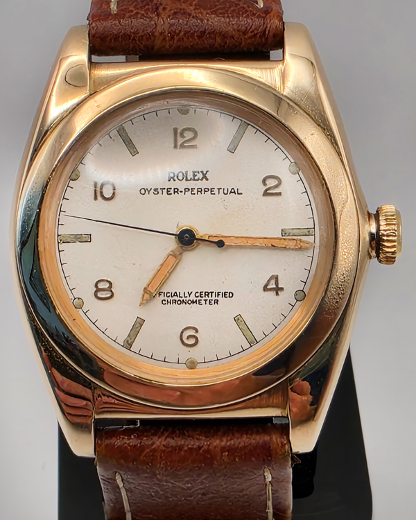 1960 Rolex Oyster Perpetual "Bubble Back" 32MM White Dial Aftermarket Leather Strap (3131)