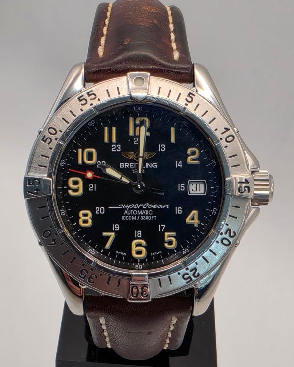 Breitling Superocean 41MM Black Dial Leather Strap (A17340)