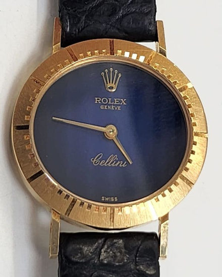 Rolex Cellini 22MM Blue Dial Leather Strap (4051/21)