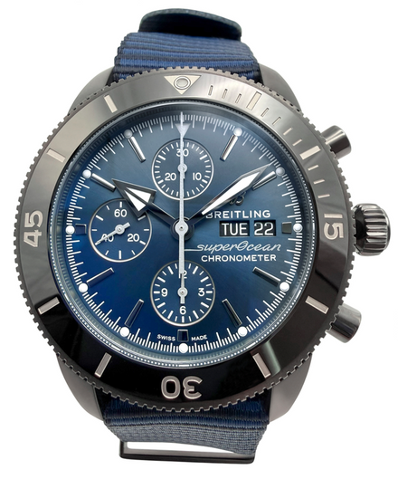 No Reserve - 2023 Breitling Superocean Heritage II Chronograph 44MM Blue Dial Textile Strap (M13313)